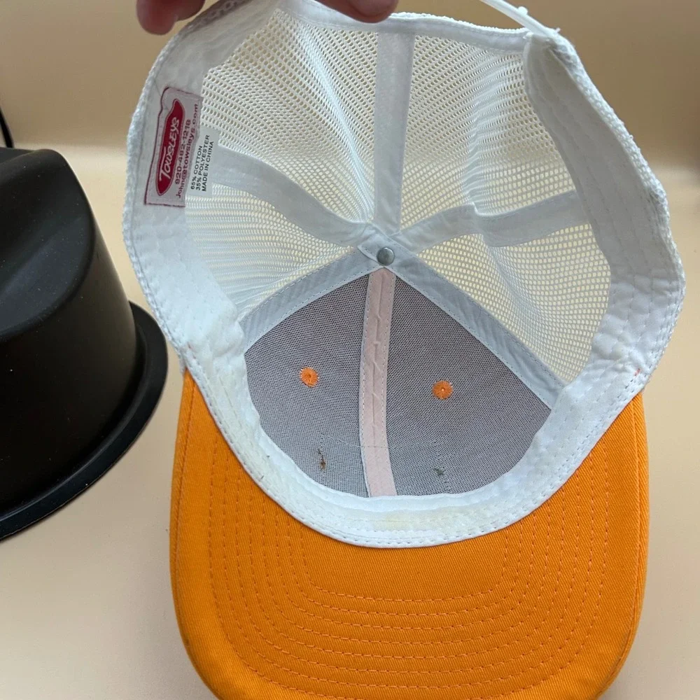Orange White Mesh Trucker Hat Brown Patch Snapback Adjustable Baseball Cap